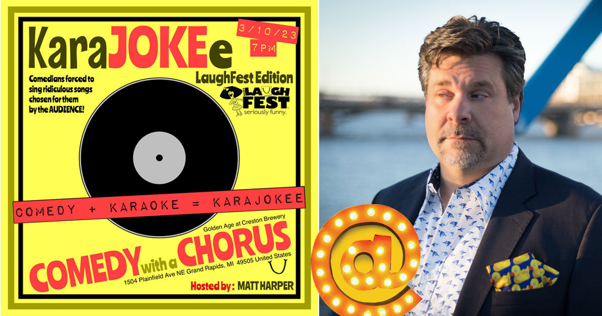 Brian Atkinson is Joking and Singing at the LaughFest KaraJOKEe hosted by Matt Harper.