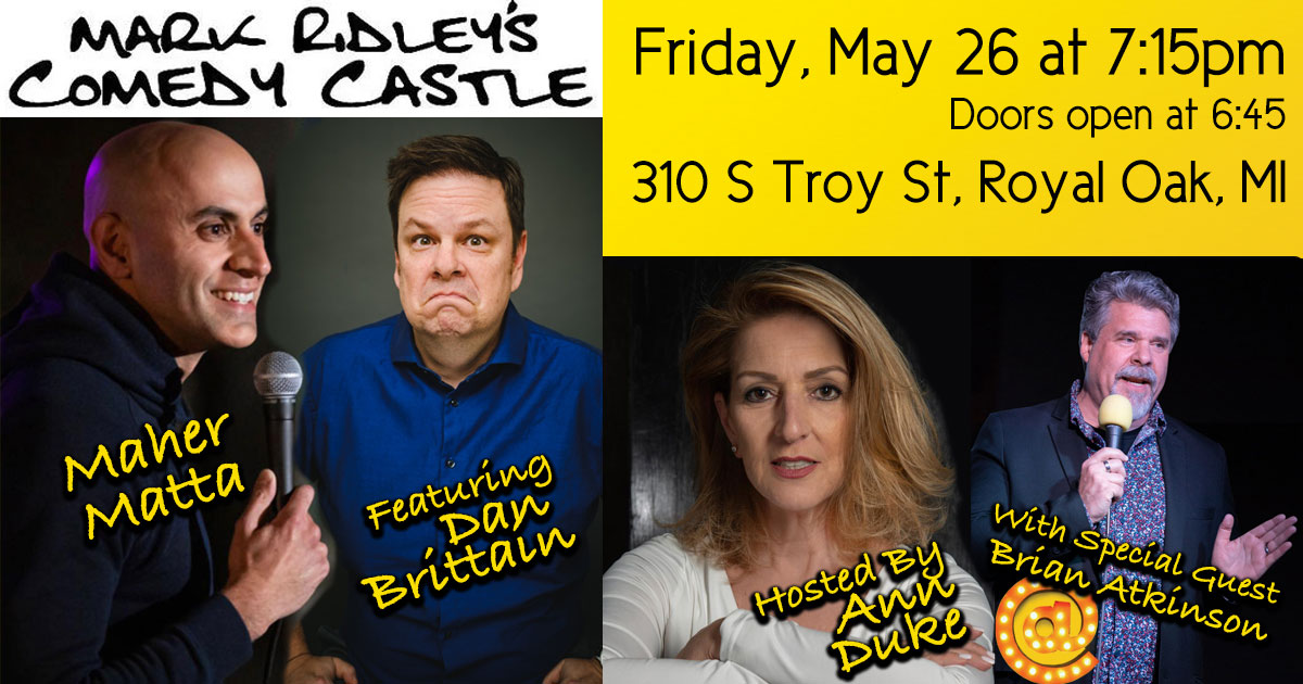 Brian Atkinson is the special guest for his first appearance at Mark Ridley's Comedy Castle, Friday, May 26, 2023 at 7:15pm, doors open at 6:30.