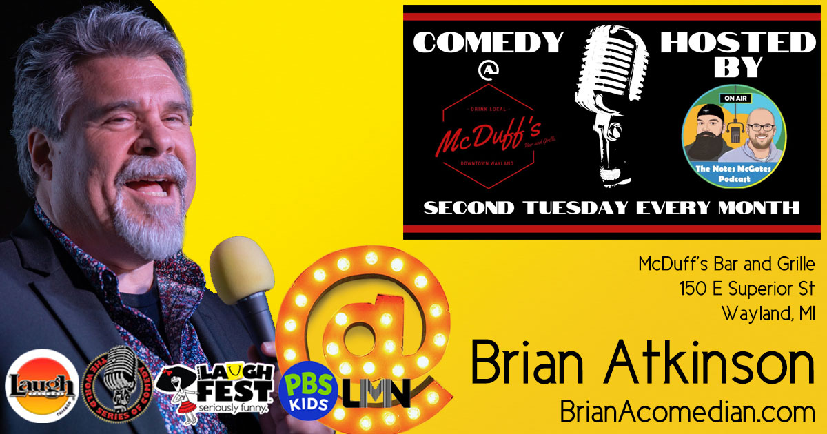 Brian Atkinson is working out those newer jokes at the gym on Tuesday at McDuff's in Wayland, MI.