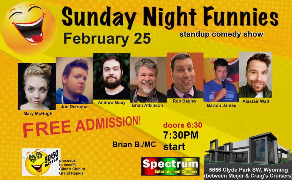 Brian Atkinson Performs in the Sunday Night Funnies, Sunday, February 25 at 7:30pm – Woody’s Press Box in the Spectrum Entertainment Complex.