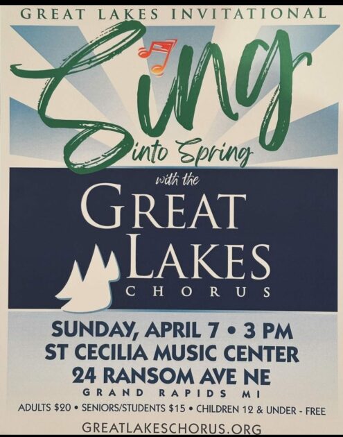 Brian Atkinson is the MC for the Great Lakes Chorus Spring Concert, Sunday, April 7, 3:00pm at St. Cecelia Music Center in Grand Rapids, MI.