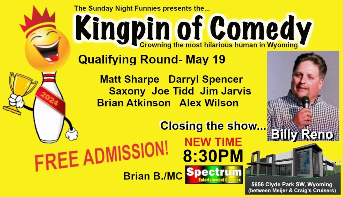 Brian Atkinson performs in the Sunday Night Funnies Kingpin of Comedy Contest on Sunday, May 19 at 8:30pm - Woody's Press Box in the Spectrum Entertainment Complex.