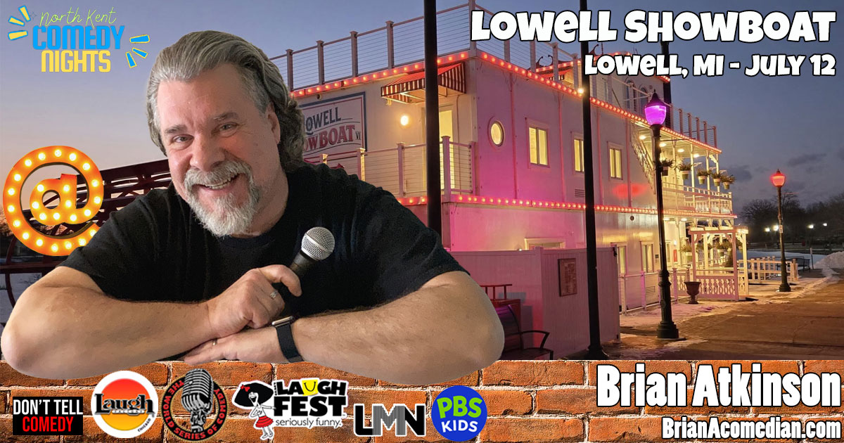 Brian Atkinson performs at a North Kent Comedy show on the Showboat in Lowell, MI on Saturday, July 12.