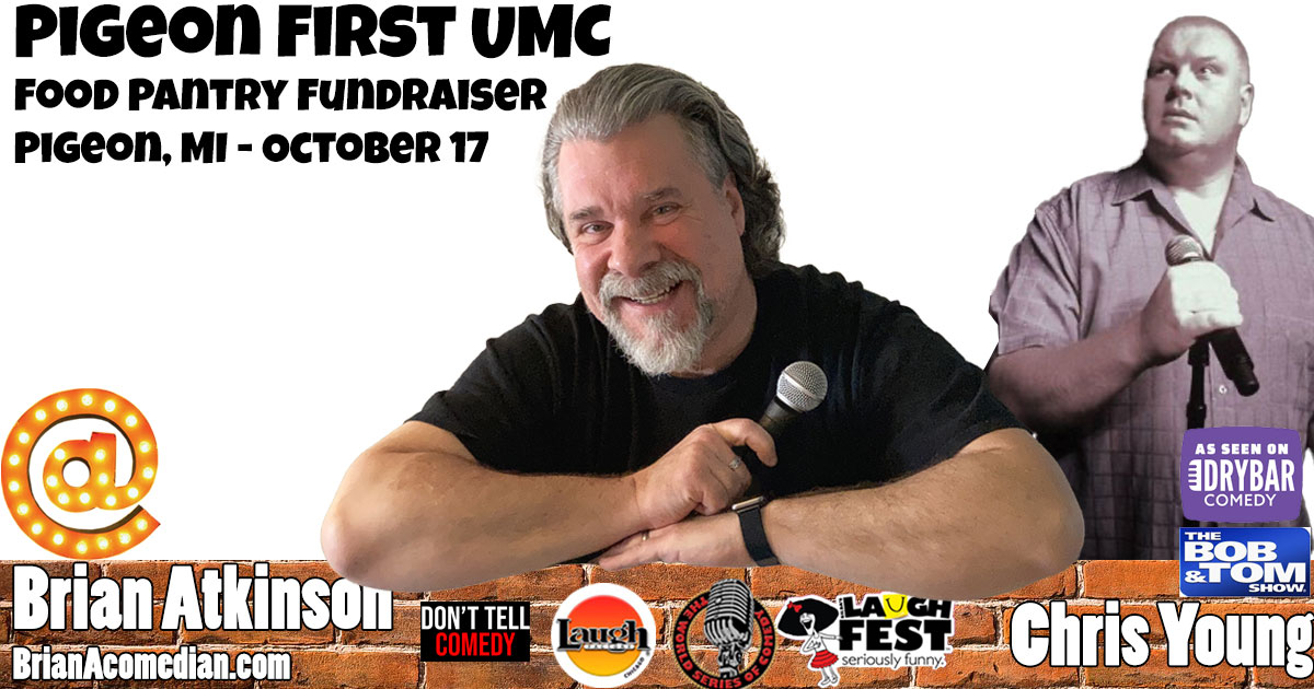 Brian Atkinson at First United Methodist Church of Pigeon, with Chris Young for their food pantry fundraiser.